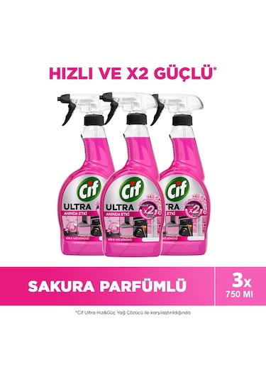 Cif Ultra Sprey Sakura Parfümlü Kir Ve Yağ Sökücü 750 Ml X 3 Ade