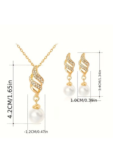 İnci, Zirkon Taş İşlemeli, Gümüş, Altın Kaplama, Takı Seti Kolye Küpe , Yeni Yıl, Gold