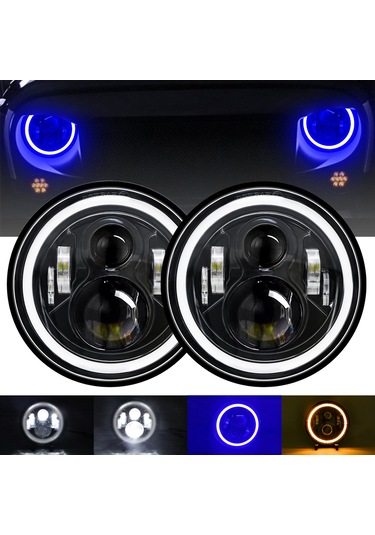 Yaozixa 7 İnç Araba/motosiklet Led Farı H4 Bağlantı 180w 18000lm 3 Renk Beyaz/sarı/mavi Ip67 50000 Saat Omur C0072 Tek Adet