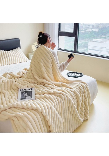 Snuggle Sac Rahat Battaniye, Kabarık Polar Battaniye, Kanepe, Yatak, Koltuk Battaniyesi, Çizgili Desenli Sıcak Ve Yumuşak Battaniye, Gri/pembe/yeşil/sarı, 120 Diğer