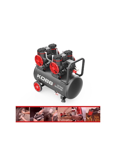 Kobb KBK50S2 4.0 Hp 50 L 8 Bar Çift Motorlu Yağsız Sessiz Taşınabilir Hava Kompresörü