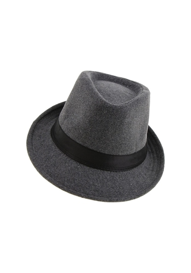 El Yapımı Doğal Yün Keçe Klasik Tasarım Şapka Yapısal Ve Şık Gri