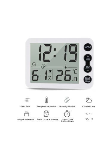 Konesam Ts-9606 Ev Ofis İçin Dijital Sicaklık Nem Ölçer: Alarm Saat, Geri Sayım, Lcd Ekran, C/ F Dönüştürücü Pil Yok