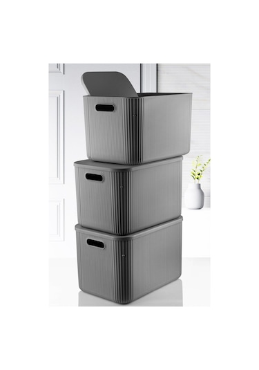 3'lü Set Çok Amaçlı Düzenleyici Depolama Kutusu Antrasit 21lt