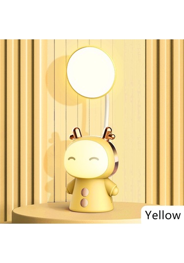 Sarı Karikatür Usb Şarj Edilebilir Masa Lambası Çift Işıklı Led Lamba Öğrenci Çocuk Odası Okuma Masası Lambası Gece Lambası