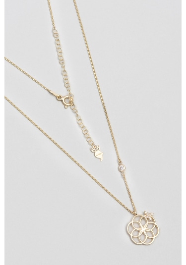 Yaşam Çiçeği 18 Ayar Sarı Altın Kaplama 47 Cm Gümüş Anne Kolyesi