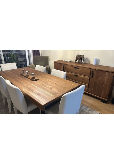 Doğal Ahşap Yemek Masası-70-180-76 Cm-kare Profil Ayak