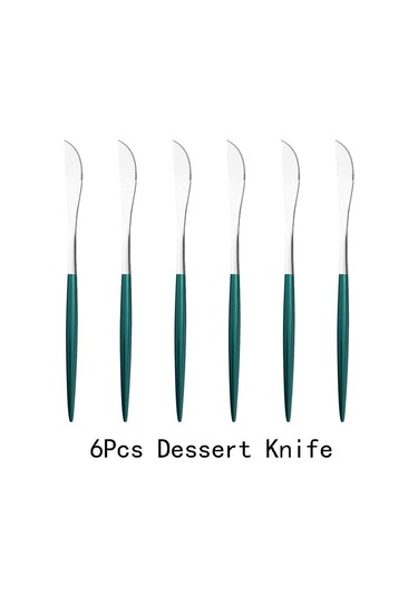 6 Adet Siyah Altın Tatlı Bıçak Seti Meyve Bıçağı Yemek Takımı Çatal Bıçak Takımı Ayna Paslanmaz Çelik Mutfak Sofra Takımı Sofra Gümüş Yeşil & Gümüş Gümüş - Yeşil