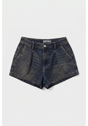 Itsbasic Kadın Koyu Kot 2s6 Mini Pileli Denim Şort