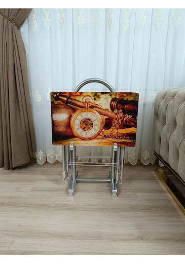 Çanta Zigon Sehpa,4'lü Sehpa, Zigon Sehpa, Camlı Sehpa - Saat