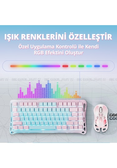 Gravastar Mercury K1 Lite Mekanik Gaming Klavye Ve M1 Pro Kablosuz Optik Mouse Seti, Aurora Mist Optik