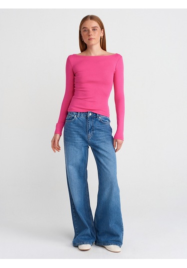 Dilvin 31332 Kayık Yaka Uzun Kollu Top- Fuşya FUŞYA