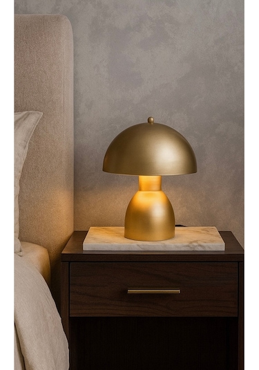 Modern Burry Abajur Masa Lambası Metal Gövde Tasarım Ürün Eskitme Gold Sarı Gold