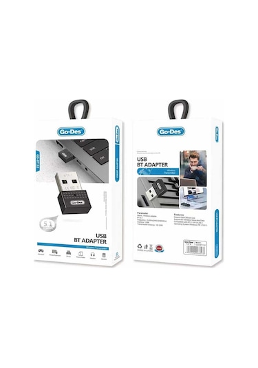 Go Des GD-BT112 USB Bluetooth Adaptör V5.1 2.4 GHz 3 Mbps Aktarım Hızı - ZORE-220693 Siyah