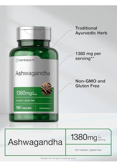 Horbaach Ashwa/gandha Root Extract Supplement 1380mg 180 Capsules