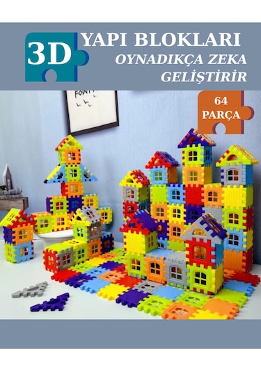 Puzzle City 3d Yapı Ve Tasarım Blokları 64 Parça Eğitici Oyuncak Seti