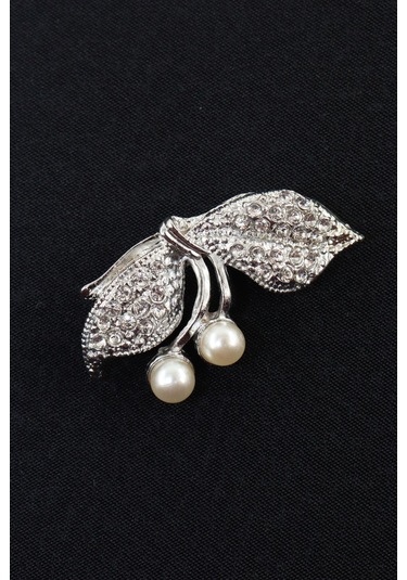 Gümüş Renk Fiyonk İnci Broş. Kristal Taşlı Tasarım İncili Fiyonk Yaka İğnesi Erkek Kadın Broş Gümüş