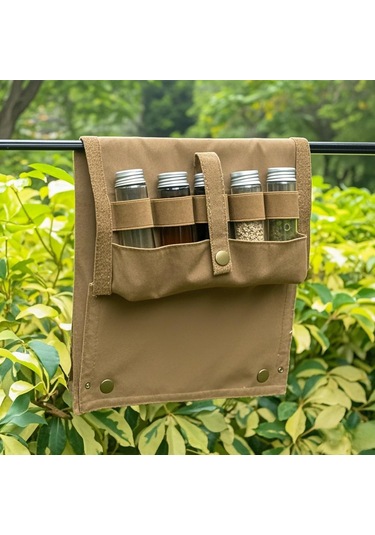Symbee Kamp Ve Barbekü İçin Kanvas Çantılı 10'lu Pet Baharat Şişesi Seti - Krem Renk Haki