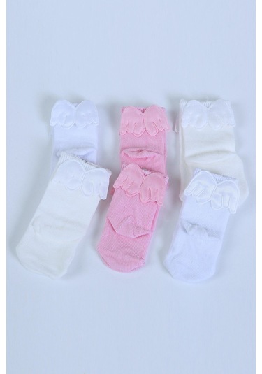Pamuklu 6'lı Yenidoğan Melek Kanatlı Bebek Çorap Pembe