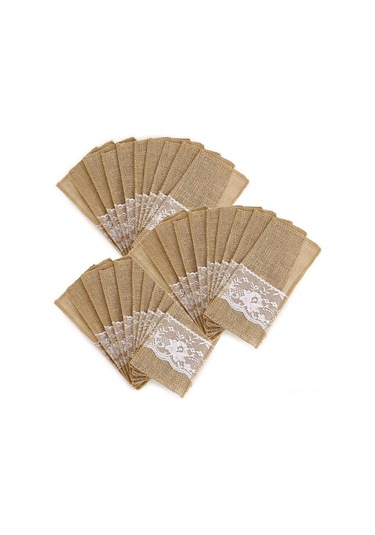 Suofeng Doğal Keten Dantelli 30'lu Çatal Kaşık Kılıfı - Düğün Ve Partiler İçin Şık Organizer Diğer