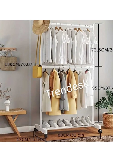 Metal Siyah Çift Askılı Elbise Askılığı Konfeksiyon Askılık Tekerlekli 6008 Siyah