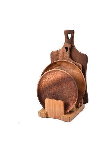 Pazly Suntek Bambu Kesme Tahtası Rafı, Kap Tava Kapakları Ve Plakalar Kahverengi Kahverengi