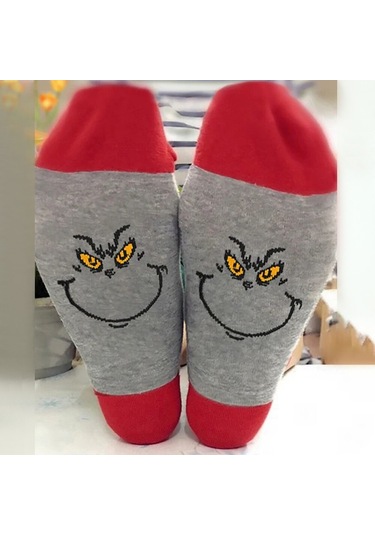 Noel Baba Ve Grinch'in Yer Aldığı 1 Çift Unisex Noel Çorabı. Yeni