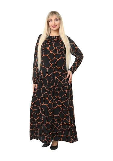 Melsay Butik Siyah Taş Desen Kollu Kadın Uzun Tesettür Elbise Siyah