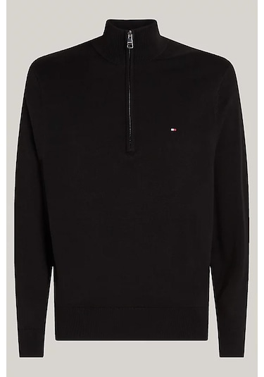 Erkek Çeyrek Fermuarlı Balıkçı Yaka Kazak - Siyah Black