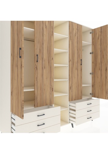 Kronos Dolap 13 Raflı 6 Çekmeceli 2 Askılı 220x59x243 Aytaşı-çam/aytaşı Atlas Çam/aytası