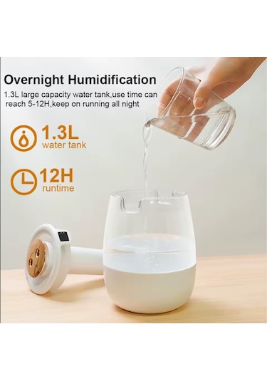 Mighty Beyaz Büyük Kapasiteli 1.3 Lt Usb Ultrasonik Ofis Oda Ve Araba Hava Nemlendirici Buhar Makinesi Aroma Difizörü Çift Püskürtme