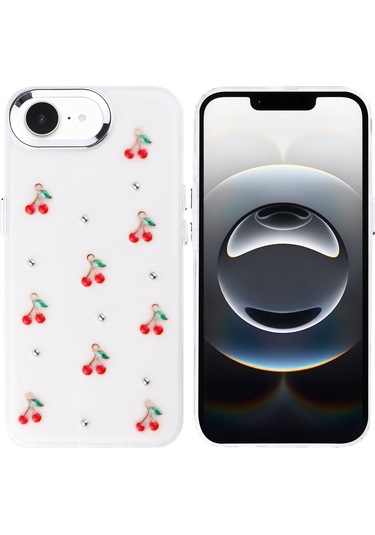 Ardemix İphone Uyumlu 16e Kılıf Airbag Tasarımlı Simli Şeffaf Kutup Kapak - Kiraz Şeffaf
