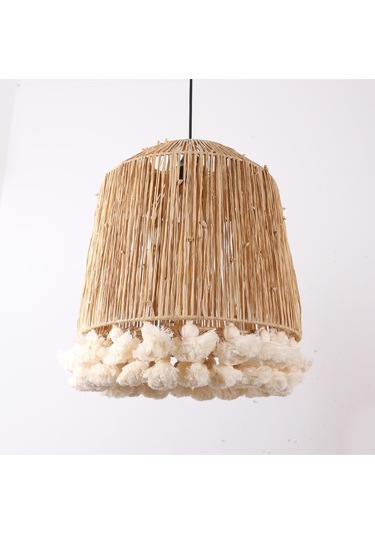 İstanbul Rafya Ve Ponponlu Separatörlü 37x43 Cm Avize. Bej