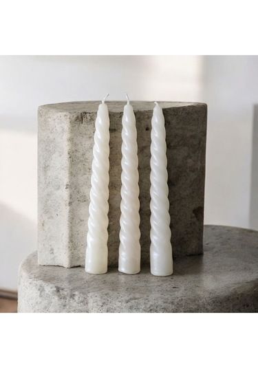 Denic 3 Lü Parlak Krem   İtalyan Burgulu   Şamdan Mum  Kıvrımlı Mum