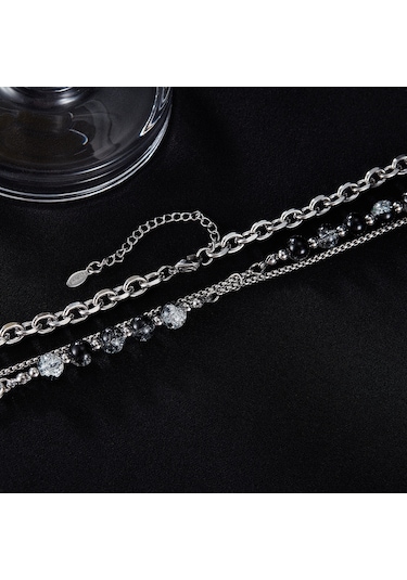 Sones Opk Gx2416 Paslanmaz Çelik Çift Zincir Cam Boncuk Kolye Çok Renkli