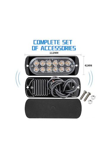 Dofolink 4 Adet Sarı 12 Ledli Frenleyici, Araç Acil Uyarı Işıkları, 18 Flaş Modu, Ip67 Su Geçirmez, 12-24v Dc Siyah