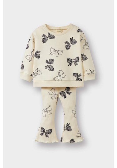 Defacto Kız Bebek 2li Takım Fiyonk Desenli Sweatshirt İspanyol Paça Tayt F0508a525auer99 Ekru Defacto Kız Bebek 2li Takım Fiyonk Desenli Sweatshirt İspanyol Paça Tayt F0508a525auer99 Ekru