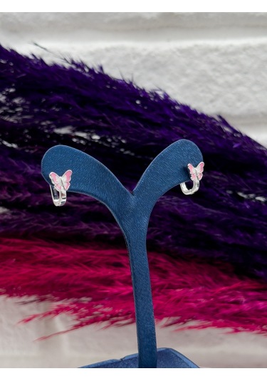 925 Ayar Gümüş Mineli Kelebek Tasarım Zarif Kız Çocuk Küpesi Gümüş