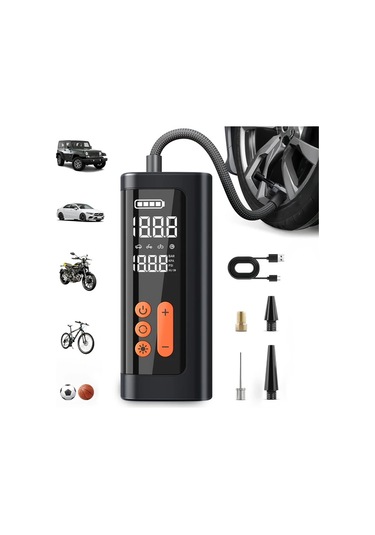 Carrier Siyah Taşınabilir Lastik Şişirme Pompası 150 Psı Dijital Göstergeli Kablosuz Hava Kompresörü Araba Motosiklet Bisiklet Top İçin