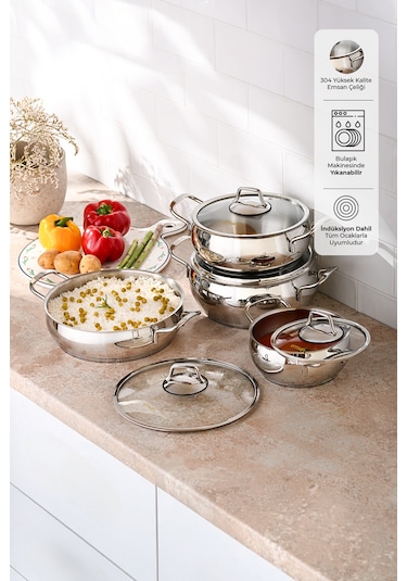 Emsan Cemre İndüksiyon Tabanlı 8 Parça Çelik Tencere Seti