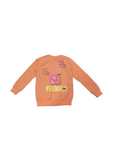 Kız Çocuk Önü Arkası Yazı Resim Desenli Açık Turuncu Renk Sweatshirt Turuncu