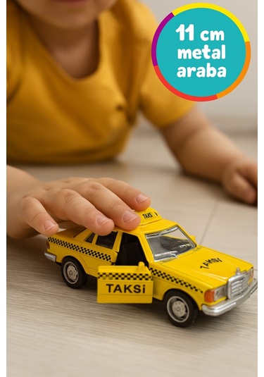 Metal Çek Bırak Taksi Polis Arabası Ve Trafik Işığı 3 Lü Set Açılır Kapı Yumuşak Lastik 11 Cm