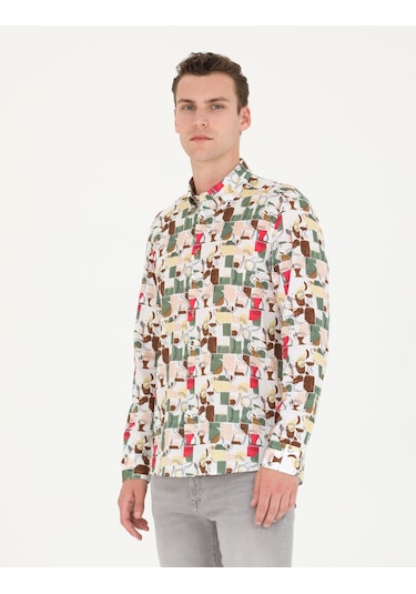 Pierre Cardin Erkek Haki Desenli Gömlek 50265034-vr027 Haki