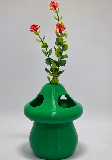 Kalemlik Yeşil Sima Mantar Çiçekli Üç Gözlü Kalemlik Düzenleyici Yeşil