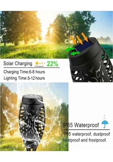 Ebitda 4 Adet Su Geçirmez Güneş Enerjili Alev Işıkları, 12 Led, Bahçe Dekorasyonu İçin Meşale Işıkları