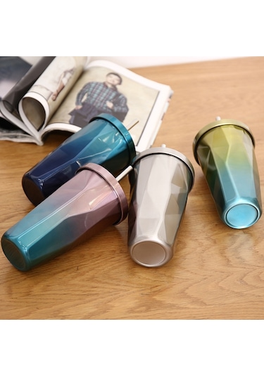 500ml Düzensiz Çift Katmanlı 304 Paslanmaz Çelik Damlatmaz Bardak Pembe