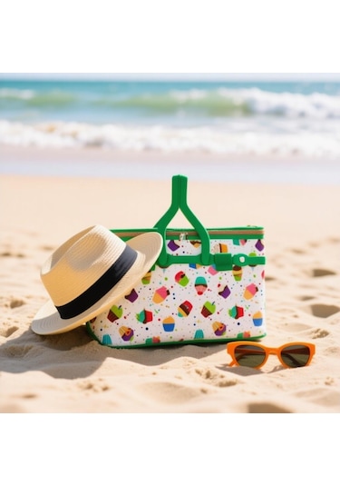 25 Lt Piknik Sepeti 1072 Picnic Bag Yeşil - Beyaz