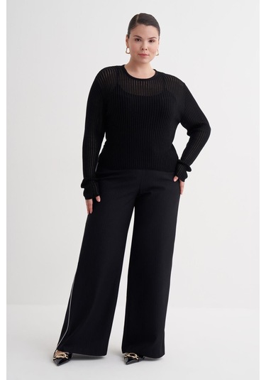 Transparan İnce Triko Bluz-6282 Siyah