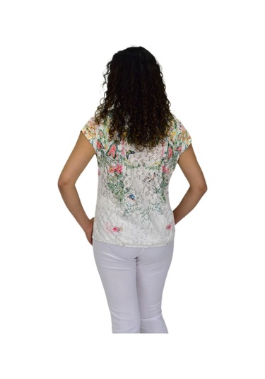 Kadın Kısa Kol Baskılı Bluz Bgl-st04691 Krem