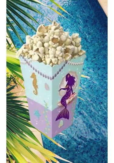 Mısır Kutusu Pırıltılı Deniz Kızı Temalı Pop Corn Kutusu Parti Malzemesi